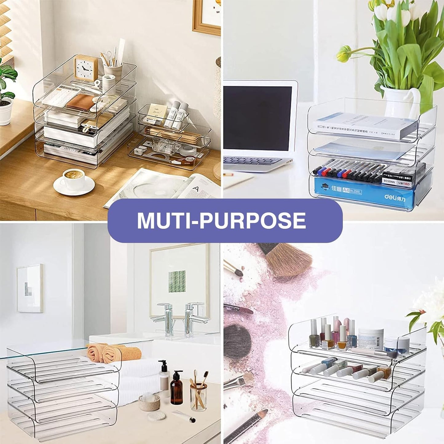 Greentainer 4-Stöckige Ablagekorb für A4, Dokumentenablage aus PET Kunststoff, Stapelbare Schreibtisch Organizer Briefkorb