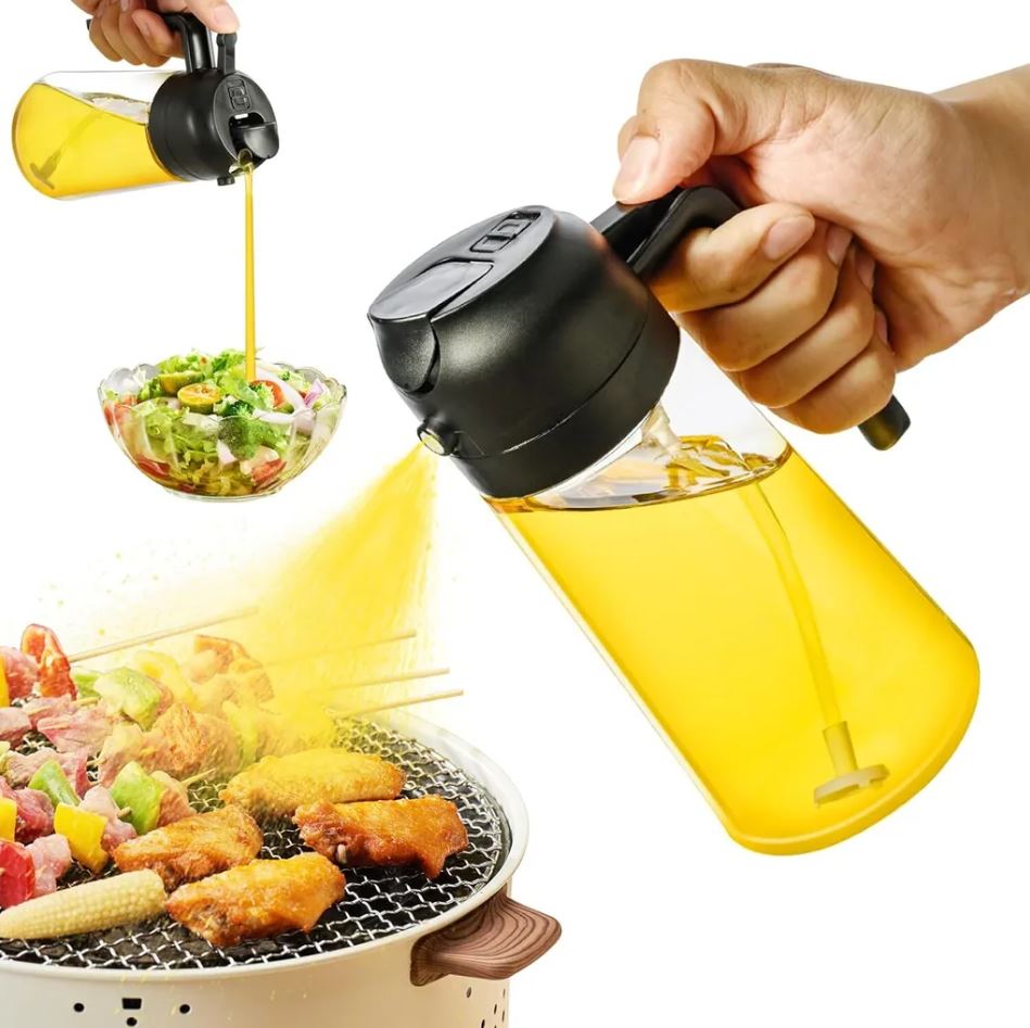 Oil Sprayer for Kitchen, 500 ml Oil Spray Bottle, 2 in 1 Oil Sprayer Can Oil Spray and Pour for Cooking