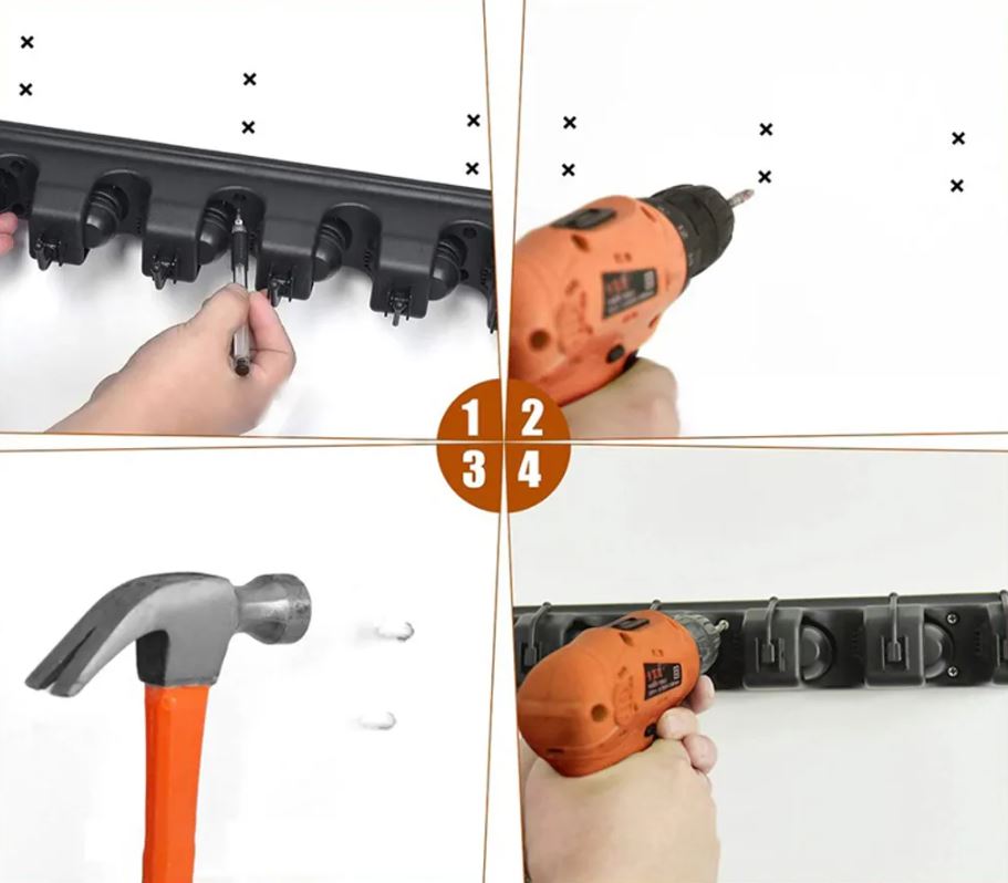 Broom Holder Wall Mount Holder Broom Mop Holder 6 Hooks Broom Holder Tool Holder Wall Mount