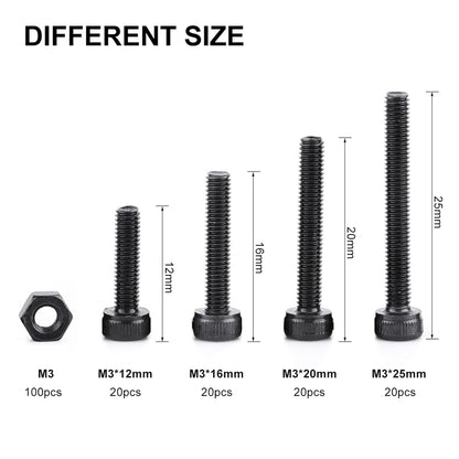 280 Pcs/Box M3 Hex Head Cap Screw Hexagon Socket Screw Metric Nut Machine Fastener Assortment
