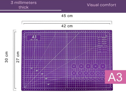 Professional Cutting Mat A3 Pink and Lilac Perfect for Patchwork, Sewing and Crafts Self-Healing 45x30 cm