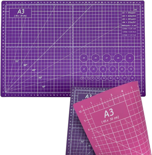 Professional Cutting Mat A3 Pink and Lilac Perfect for Patchwork, Sewing and Crafts Self-Healing 45x30 cm