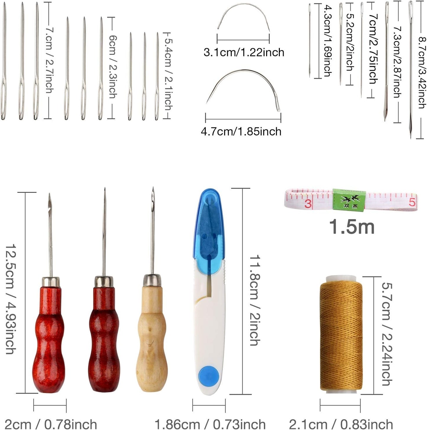 32 pcs leather sewing tools, DIY tool, waxed thread, leather repair tools set for sewing leather, upholstery, carpets