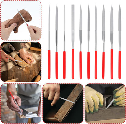 Set of mini diamond files, 10 pieces, 3 mm x 140 mm, small diamond files, mini metal files, tools for precise metalworking
