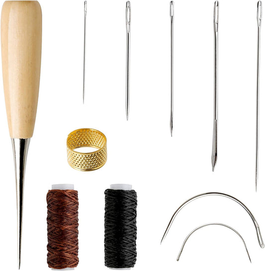 Leather Repair Kit, 11 Pcs, Sewing Tools, Waxed Thread, and Needles for Fabric Sewing, Upholstery Tools
