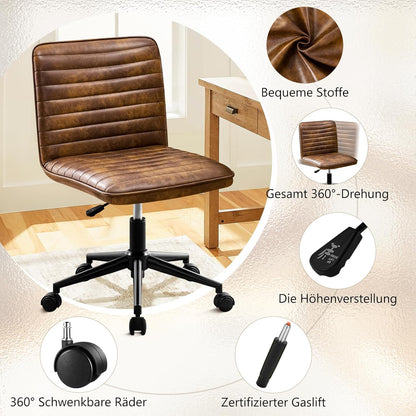 Office Chair Desk Chair Ergonomic PU Leather Swivel Chair without Armrests Height-Adjustable Home Office Chair