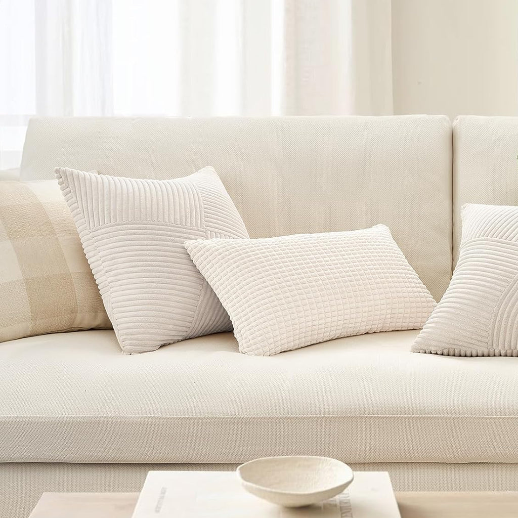 Lot de 2 housses de coussin en velours côtelé crème 40 x 40 cm