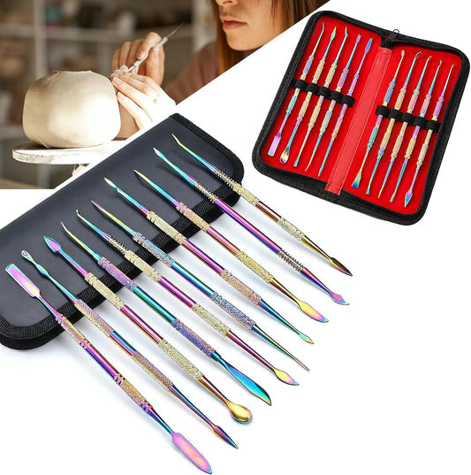 11-piece stainless steel modeling tool set, colorful double-sided carving tools