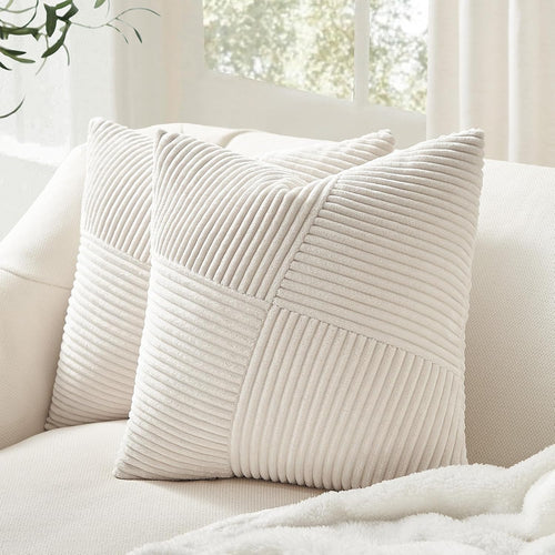 Lot de 2 housses de coussin en velours côtelé crème 40 x 40 cm