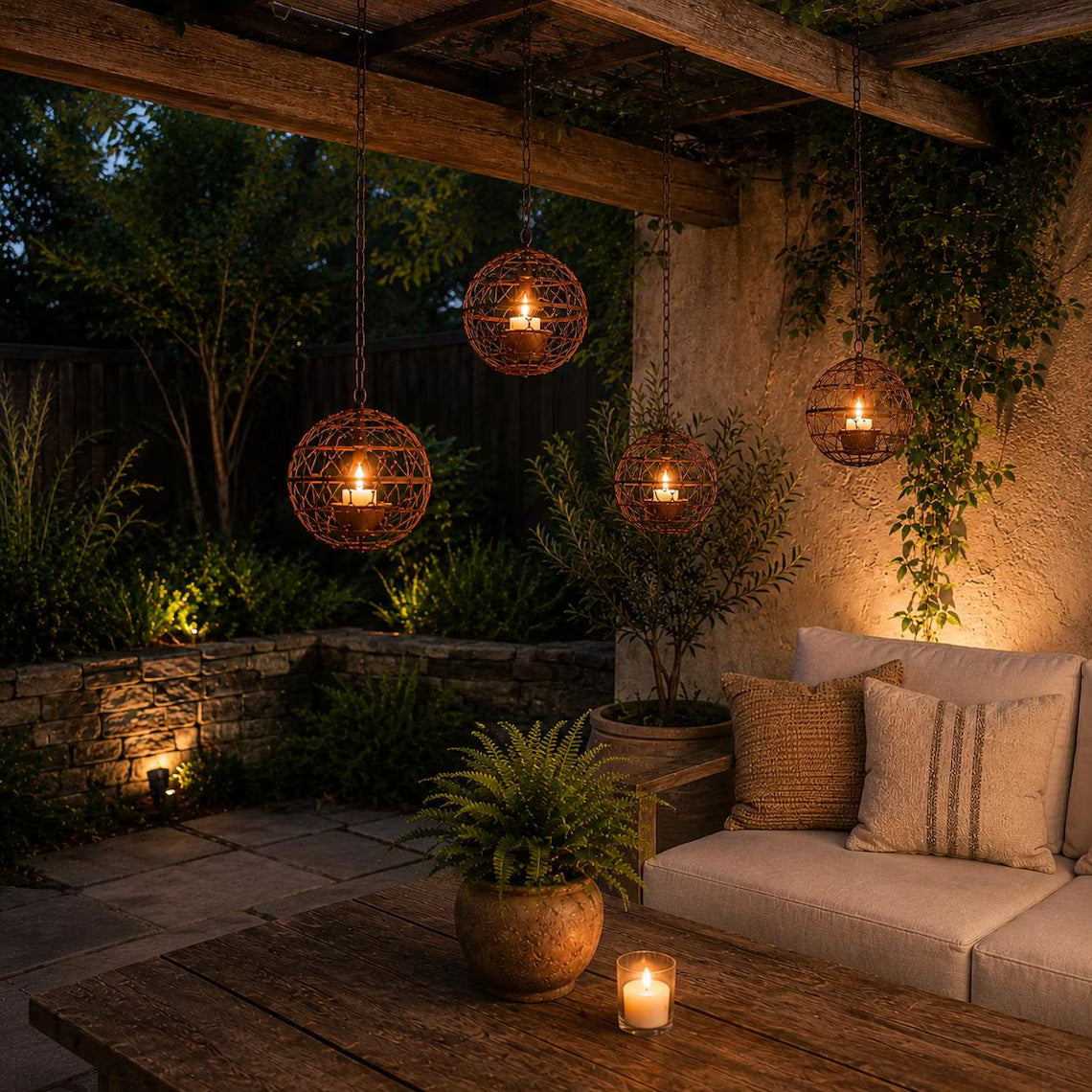 Solar Hanging Lanterns, Outdoor Garden Lighting, Waterproof Hanging Lantern, Rustic Metal Patio Decoration, Tree Gift Decoration