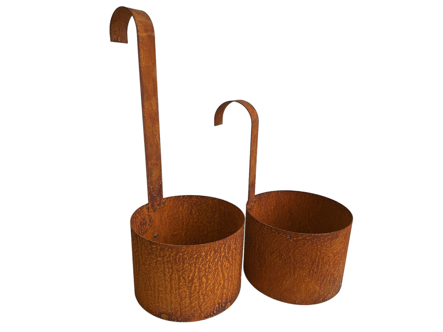 Set of 2 Garden Decorations, Rusty Hanging Planters - Decorative Metal Hanging Planters for Planting or Decorating, Rusty Garden Decoration Gift Set
