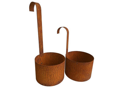 Set of 2 Garden Decorations, Rusty Hanging Planters - Decorative Metal Hanging Planters for Planting or Decorating, Rusty Garden Decoration Gift Set