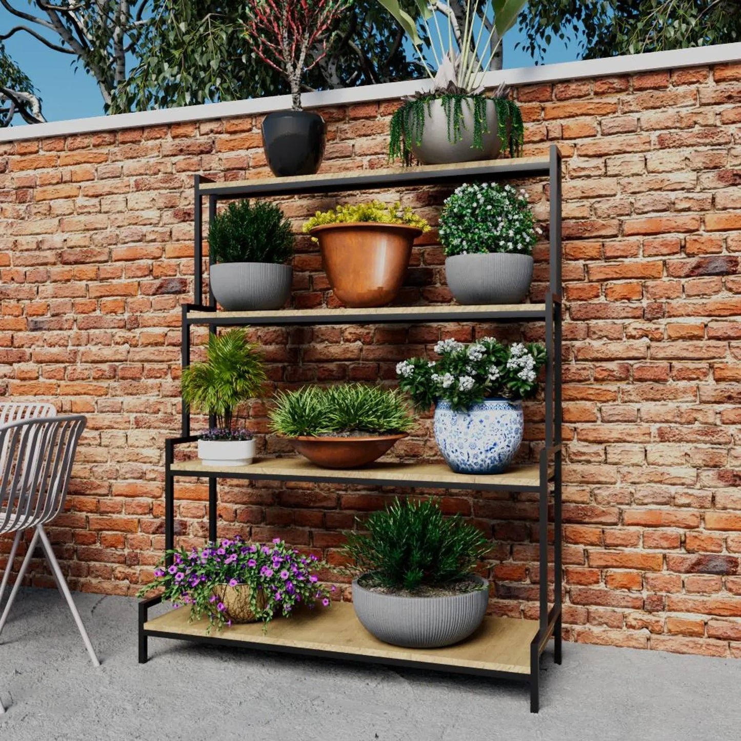 Multi-tiered Metal and Wood Plant Stand – Modern Indoor and Outdoor Garden Shelf