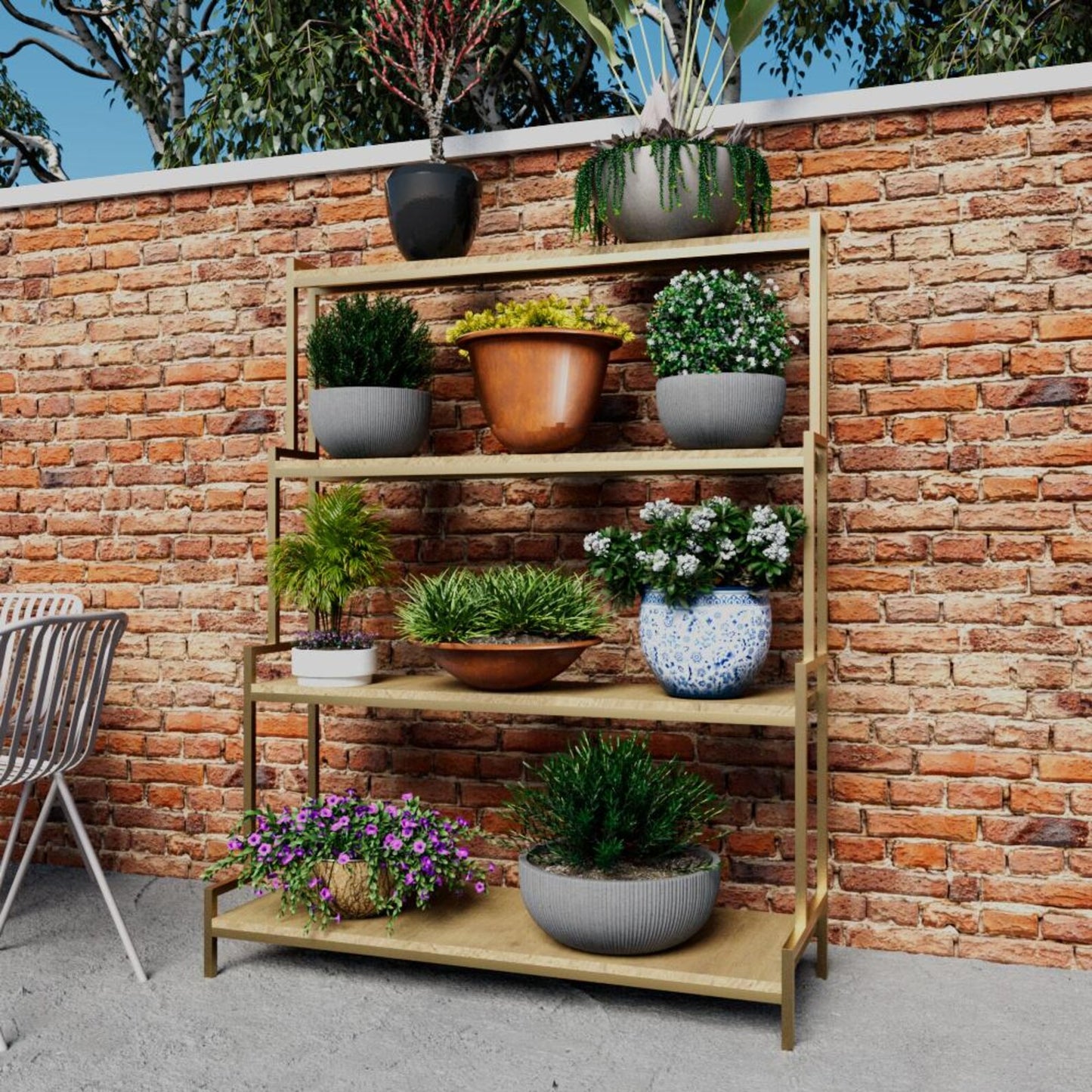 Multi-tiered Metal and Wood Plant Stand – Modern Indoor and Outdoor Garden Shelf