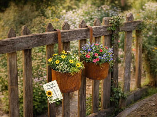 Set of 2 Garden Decorations, Rusty Hanging Planters - Decorative Metal Hanging Planters for Planting or Decorating, Rusty Garden Decoration Gift Set