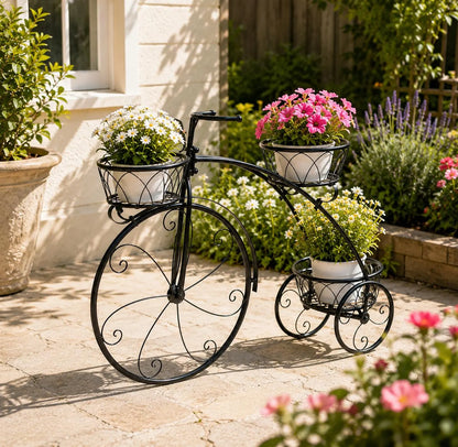 3-Tier Bicycle Plant Stand, Wrought Iron Tricycle Planter, Flower Pot Shelf, Indoor, Outdoor, Garden, Patio, Apartment Decor, Plant Display Holder