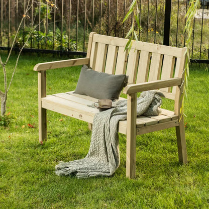 Two-seater wooden garden bench – handmade outdoor seating – solid pine garden furniture