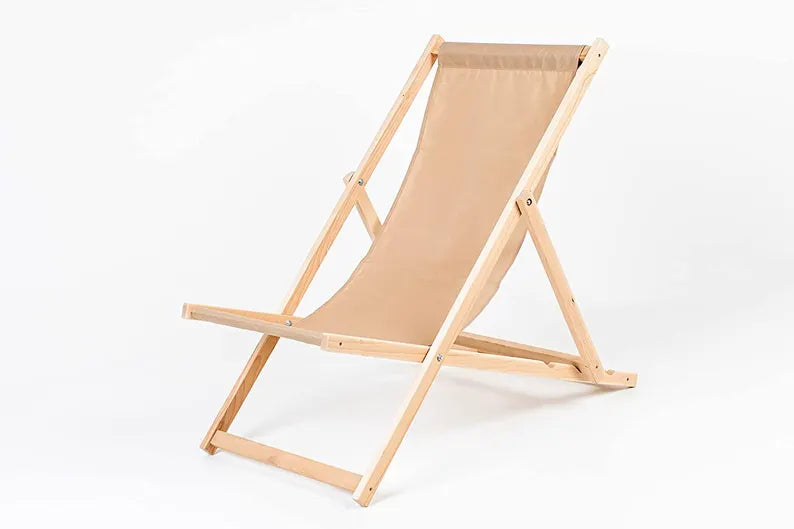Set of 2 CHAIR loungers with padding, folding loungers, garden, wooden, for terrace, SEASIDE, beach festival, outdoor travel seat + TABLE beige