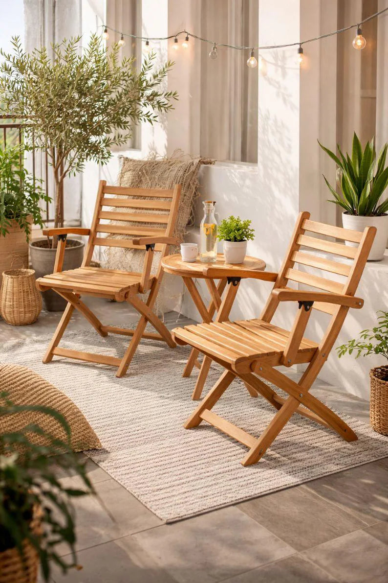 Foldable Oak Armchair | Solid Wood Chair | Handcrafted Wooden Chair | Compact Folding Chair | Modern Kitchen Chair