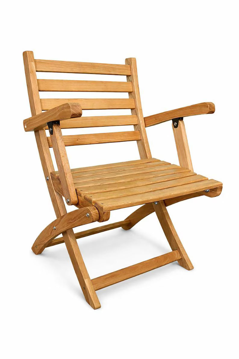 Foldable Oak Armchair | Solid Wood Chair | Handcrafted Wooden Chair | Compact Folding Chair | Modern Kitchen Chair