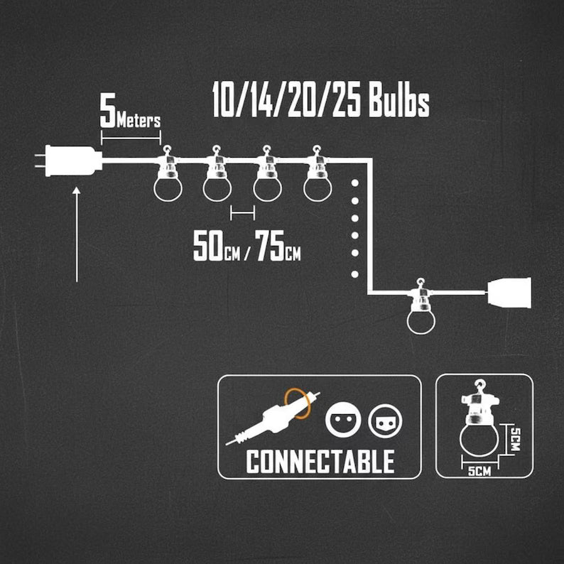 Outdoor String Lights Waterproof G50 Globe Lights Patio Garden Camping Lights Connectable LED Fairy Lights Party Wedding Decoration