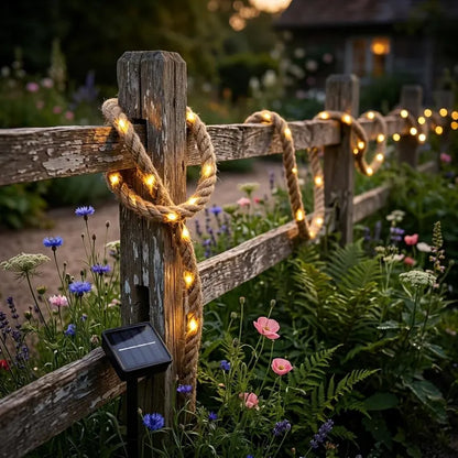 Retro Solar Rope Light 7M 50LED Outdoor Fairy Lights, Hemp Rope Garden Decoration, Garden Lighting for Patio and Camping