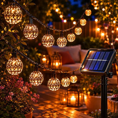 Solar LED Moroccan String Lights, Waterproof Garden, Outdoor, Wedding, Halloween, Party, Accent 50 30 20 LED Ball