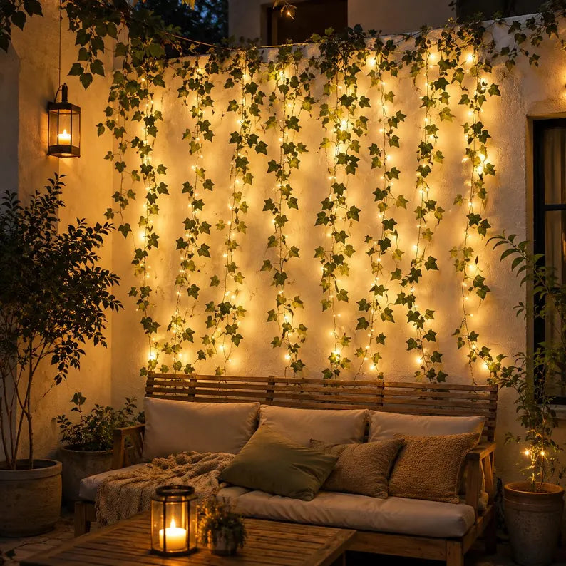 Green Fairy Lights Solar Powered Outdoor Decoration 50LED 100LED Artificial Ivy Leaves Garden Accent Wedding Ornament Indoor and Outdoor