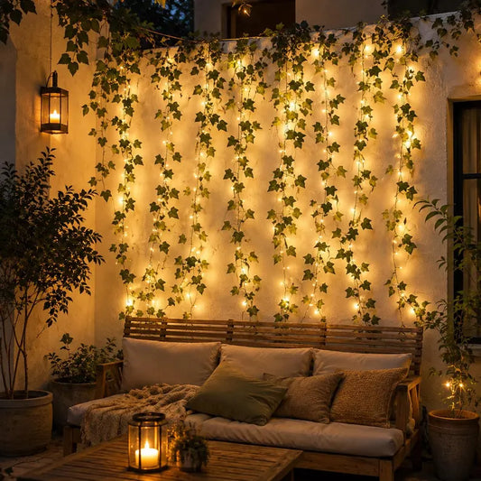 Green Fairy Lights Solar Powered Outdoor Decoration 50LED 100LED Artificial Ivy Leaves Garden Accent Wedding Ornament Indoor and Outdoor