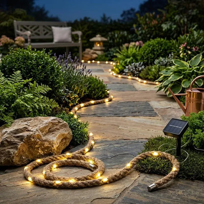 Retro Solar Rope Light 7M 50LED Outdoor Fairy Lights, Hemp Rope Garden Decoration, Garden Lighting for Patio and Camping