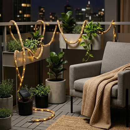 Retro Solar Rope Light 7M 50LED Outdoor Fairy Lights, Hemp Rope Garden Decoration, Garden Lighting for Patio and Camping