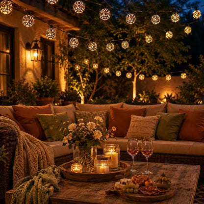 Solar LED Moroccan String Lights, Waterproof Garden, Outdoor, Wedding, Halloween, Party, Accent 50 30 20 LED Ball