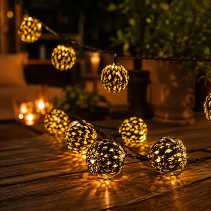 Solar LED Moroccan String Lights, Waterproof Garden, Outdoor, Wedding, Halloween, Party, Accent 50 30 20 LED Ball