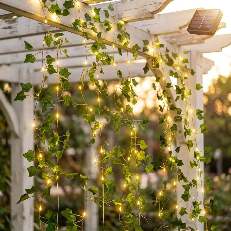 Green Fairy Lights Solar Powered Outdoor Decoration 50LED 100LED Artificial Ivy Leaves Garden Accent Wedding Ornament Indoor and Outdoor