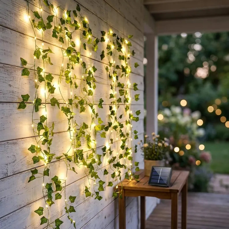 Green Fairy Lights Solar Powered Outdoor Decoration 50LED 100LED Artificial Ivy Leaves Garden Accent Wedding Ornament Indoor and Outdoor