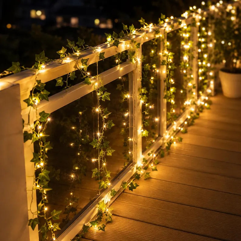 Green Fairy Lights Solar Powered Outdoor Decoration 50LED 100LED Artificial Ivy Leaves Garden Accent Wedding Ornament Indoor and Outdoor