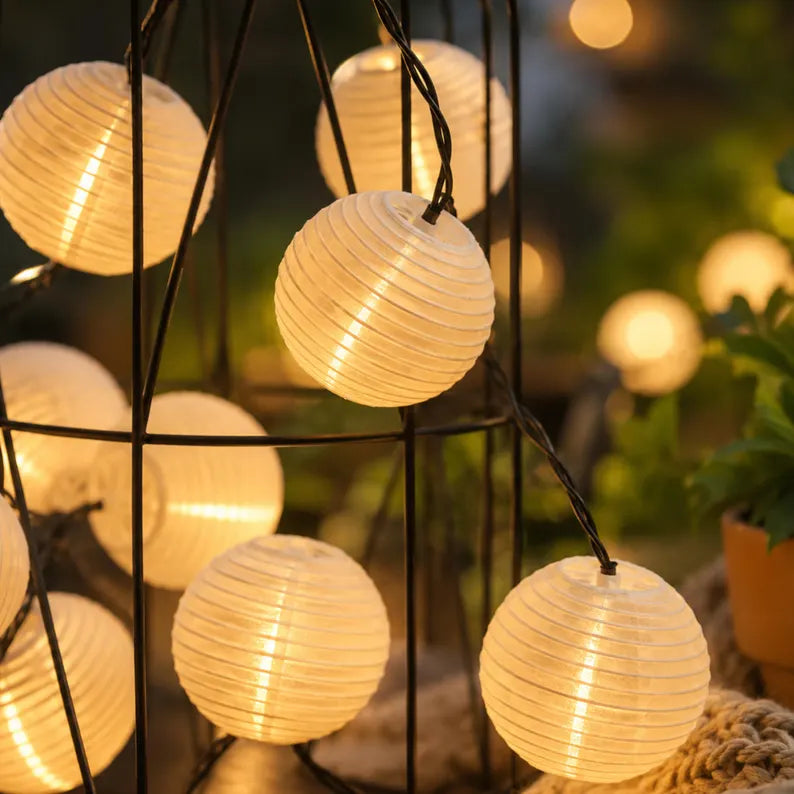 Solar Lantern String Lights Outdoor, Warm White LED Garden Lights, Waterproof Garden Garland, Japanese Lantern Lights, Garden Decorations