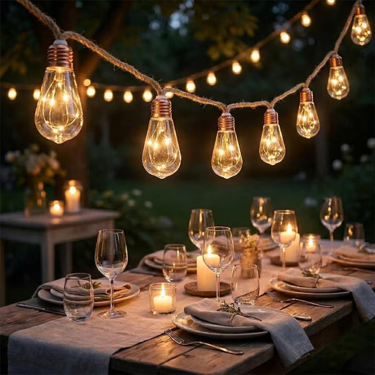 Outdoor Solar String Lights, Hemp Rope Edison Lights, Waterproof Patio Lights, Garden Fairy Lights, Pergola Decorations, Garden Lighting
