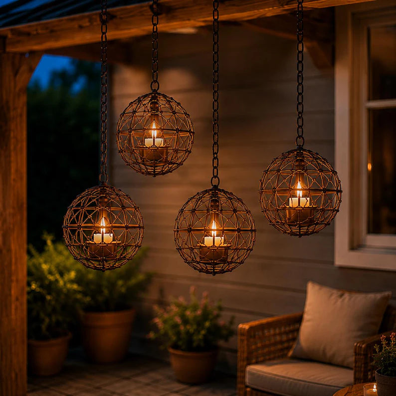 Solar Hanging Lanterns, Outdoor Garden Lighting, Waterproof Hanging Lantern, Rustic Metal Patio Decoration, Tree Gift Decoration