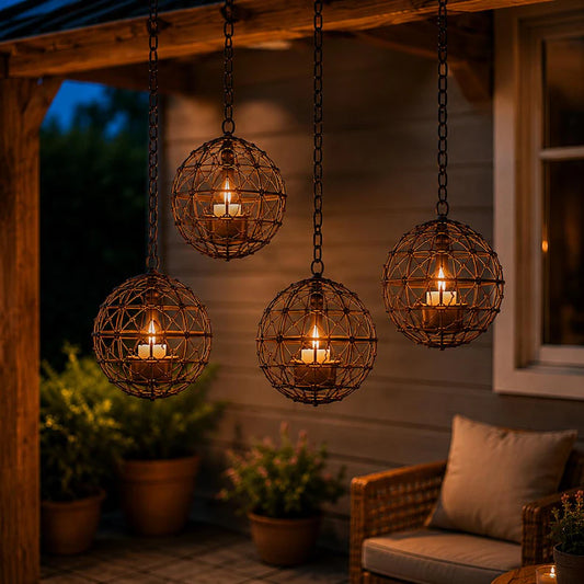 Solar Hanging Lanterns, Outdoor Garden Lighting, Waterproof Hanging Lantern, Rustic Metal Patio Decoration, Tree Gift Decoration