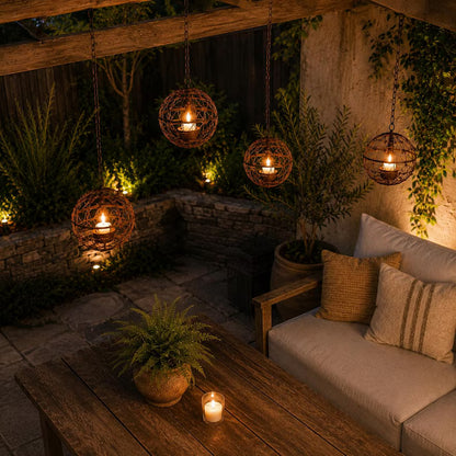 Solar Hanging Lanterns, Outdoor Garden Lighting, Waterproof Hanging Lantern, Rustic Metal Patio Decoration, Tree Gift Decoration