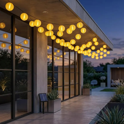 Solar Lantern String Lights Outdoor, Warm White LED Garden Lights, Waterproof Garden Garland, Japanese Lantern Lights, Garden Decorations