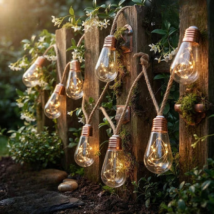 Outdoor Solar String Lights, Hemp Rope Edison Lights, Waterproof Patio Lights, Garden Fairy Lights, Pergola Decorations, Garden Lighting