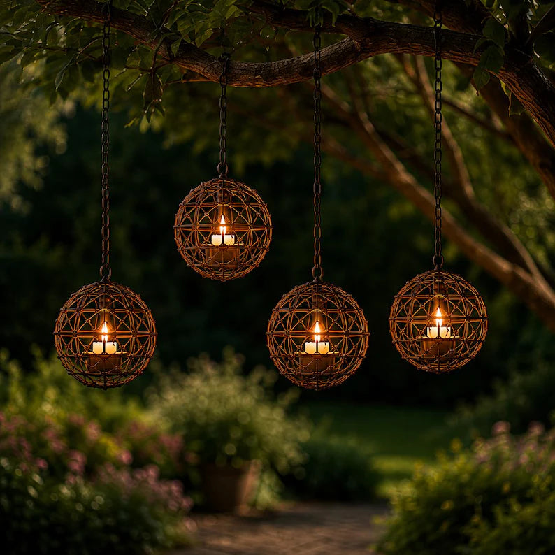 Solar Hanging Lanterns, Outdoor Garden Lighting, Waterproof Hanging Lantern, Rustic Metal Patio Decoration, Tree Gift Decoration