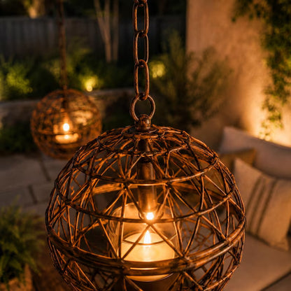 Solar Hanging Lanterns, Outdoor Garden Lighting, Waterproof Hanging Lantern, Rustic Metal Patio Decoration, Tree Gift Decoration
