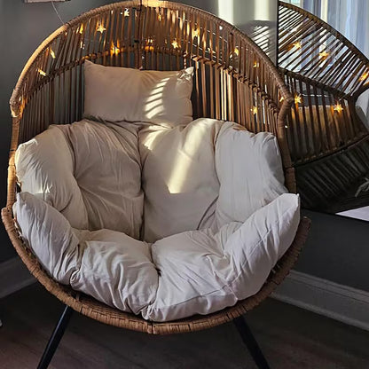 Extra-large egg-shaped wicker chair with cushion – indoor and outdoor chair, suitable for the bedroom, living room, balcony, veranda or garden