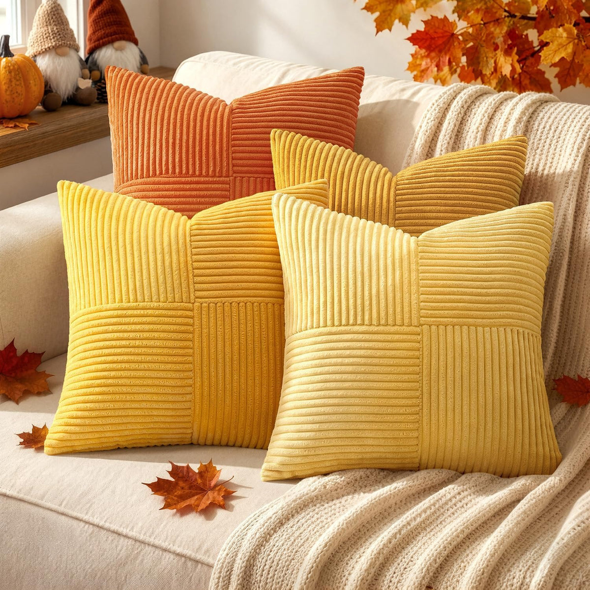 Lot de 4 housses de coussin en velours côtelé orange 40 x 40 cm