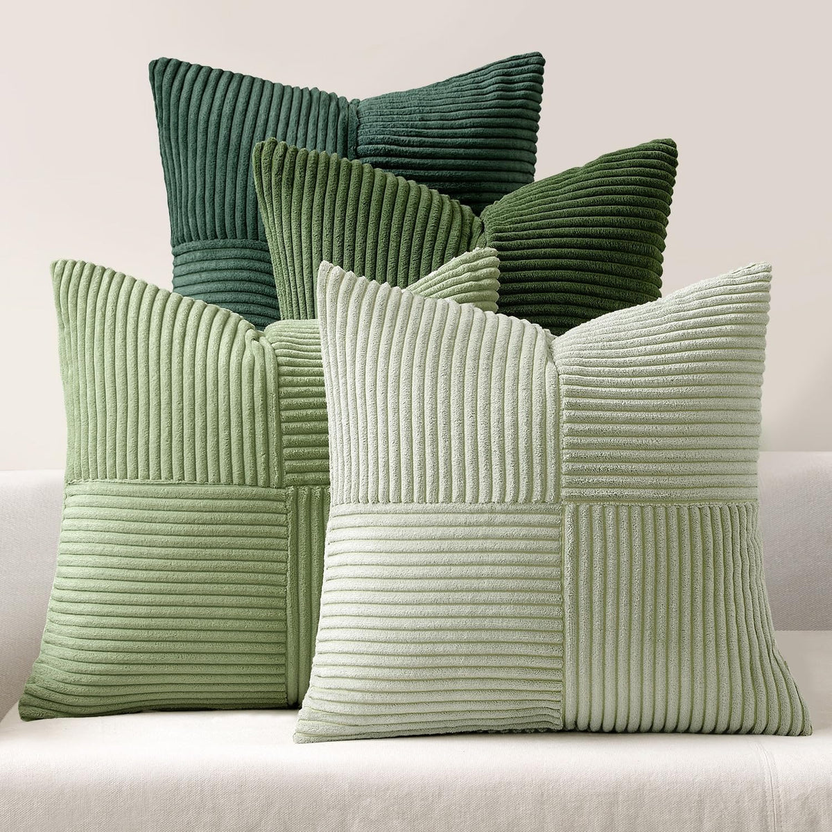 Lot de 4 housses de coussin en velours côtelé vert 40 x 40 cm