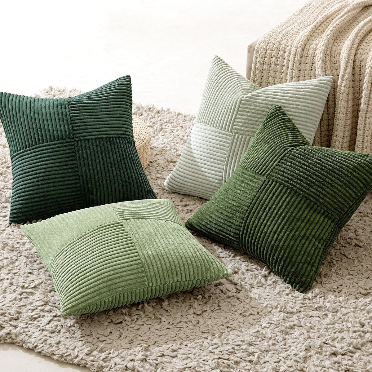 Lot de 4 housses de coussin en velours côtelé vert 40 x 40 cm