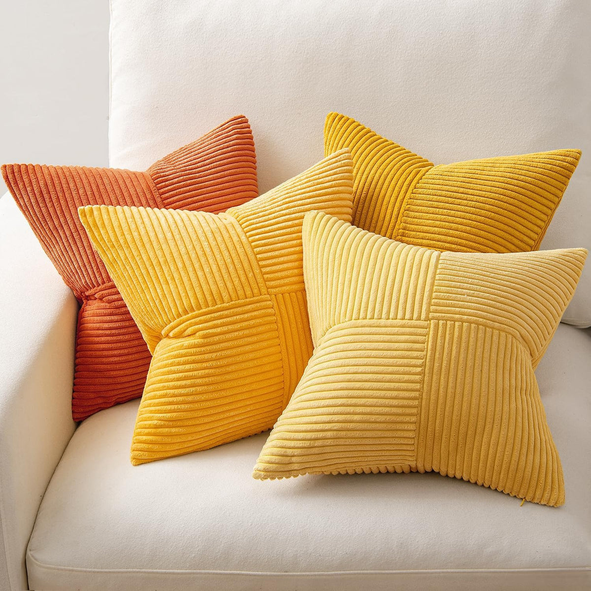 Lot de 4 housses de coussin en velours côtelé orange 40 x 40 cm